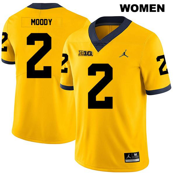 Women's NCAA Michigan Wolverines Jake Moody #2 Yellow Jordan Brand Authentic Stitched Legend Football College Jersey TE25H36VC